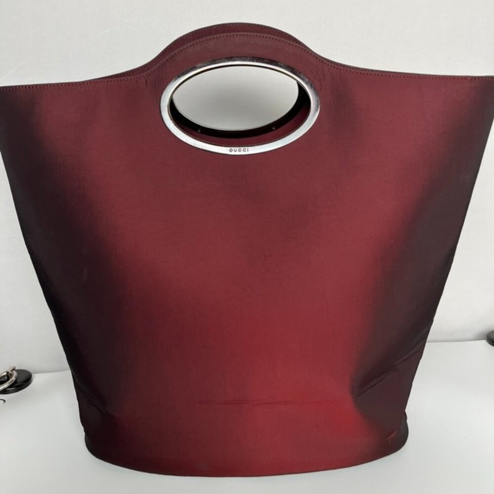 GUCCI Satin Bordeaux Red Iridescent Vintage Luxury Top Handle Bag